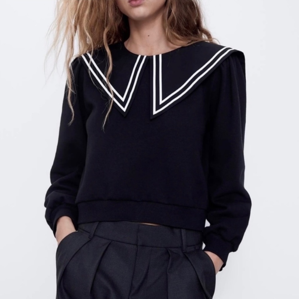 Zara black sailor sweater oversized collar size small